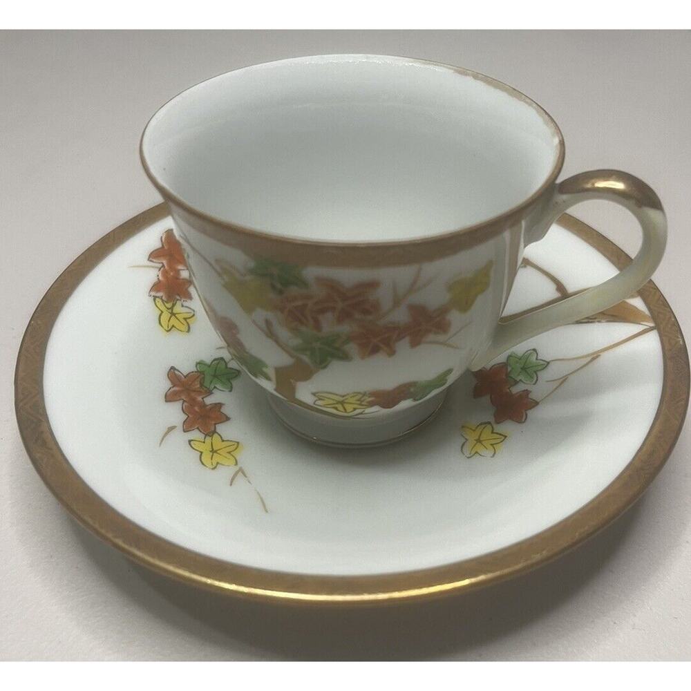 Occupied Japan Tea Pot Demitasse Tea Cups Saucer HAND PAINTED Cottage Core Vtg